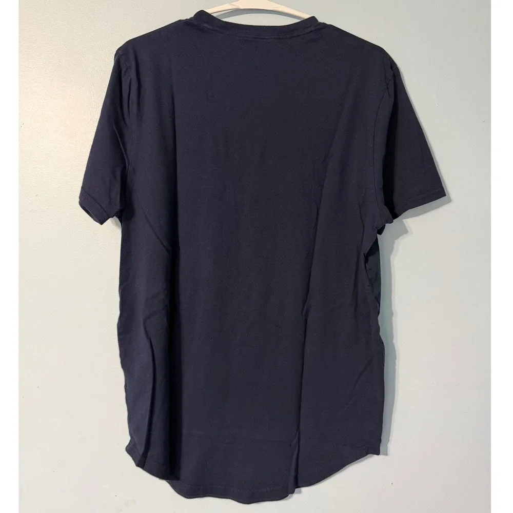 Hollister Men's L Curved Hem Tee Navy Blue Short Sleeve Logo Cotton 0730 - Picture 2 of 4